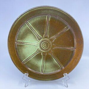 vintage frankoma pottery wagon wheel dinner plate prairie green glaze 10 1/2 194